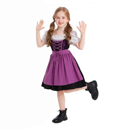 Dirndl mädchen, Mädchen Dirndl Kinder Trachtenkleid Sets - 2-Teilig Schürze Bluse Kleider Kinder Midi Bayerisches Oktoberfest Outfit Halloween Karneval Kostüme Prinzessinnen Ballkleid von Generisch