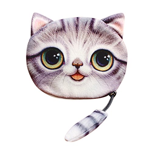 Druck Tasche Schwanz Geldbörse Geldbörse Change 3D Süße Katze Frauen Mädchen Plüsch Brieftasche Tasche Ultra Case Brieftasche (Grau, Einheitsgröße) von Generisch