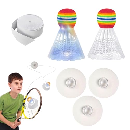 Einzelspieler-Badminton-Trainer - Badminton-Trainingsset mit leuchtendem Ball | Höhenverstellbare Ausrüstung mit elastischen Seilen für Kinder, Erwachsene, Selbsttraining, Anfänger von Generisch