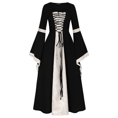 Elfen Kostüm Damen, Deals of The Day Mittelalter Kleidung Damen Grün Kleid Vintage Gruselig Maxikleid Helloween Kostüme Für Frauen Kleider von Generisch