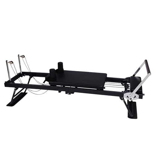 Faltbare Pilates Reformer Maschine Reformer Pilates Maschine mit Rollen Kann 120 kg Tragen Geeignet für Familien (Schwarz, Latexschlauch) von Generisch