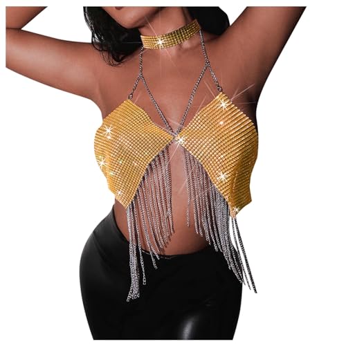 Faschingskostüme Damen Tanktops Rave Bauchfreies Dancer Groß Tube Top Festival Kinky BH Bauchtanzkostüm Corsagentop 90er Lila Glitter Schulterfrei Sexy Für Frauen Faschingskostüme Pailettentop Set von Generisch