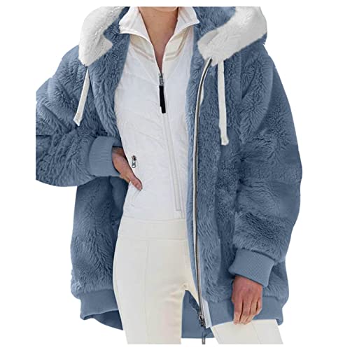 Felljacke Damen, Teddy Jacke, Teddyfleece Jacke Damen Fleecejacke Winterjacke Lang Passenger Clothing Warm Mit Kapuze Teddyjacke Teddy Fleecepullover Winter Dame Mantel Sherpa von Generisch