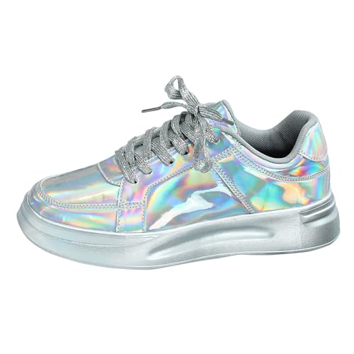 Flache Glitzer Schuhe Damen, Glitzer Sneaker Damen | Metallic Sneakers Plateau Pailletten Hippie Schuhe Outdoor Party Turnschuhe Atmungsaktive Karneval Laufschuhe Sportschuhe von Generisch