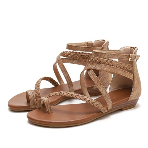 Flache Sommersandalen für Damen, orthopädische Bunion-Hausschuhe mit Reißverschluss hinten, Klassische römische Sandalen, Outdoor-Strand-Walking-Hausschuhe von Generisch