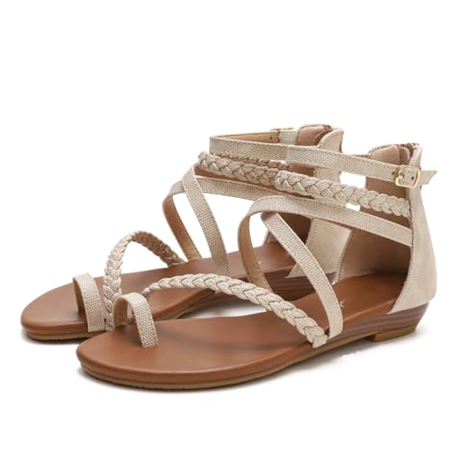 Flache Sommersandalen für Damen, orthopädische Bunion-Hausschuhe mit Reißverschluss hinten, Klassische römische Sandalen, Outdoor-Strand-Walking-Hausschuhe von Generisch