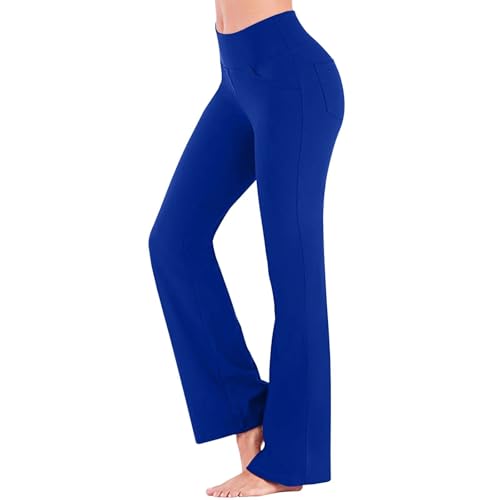 Flared Leggings Schlaghose Damen 70Er Yogahose Damen Lang Flared Yogahose Damen Leggings High Waist Schlaghose Jogginghose Jazzpants Mit Bauchkontrolle Blau XL von Generisch