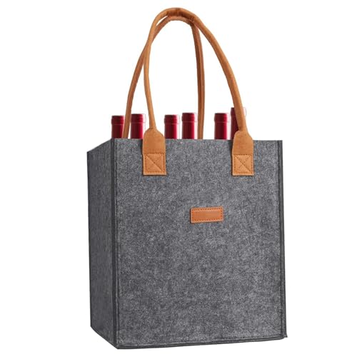 Flaschenträger 6 Fächer Flaschentasche, Filz Flaschen Tasche Wiederverwendbar Männerhandtasche für Bierflaschen Weinflasche Getränketasche, Reise-Weinflaschenetui Filz Bottle Bag von Generisch