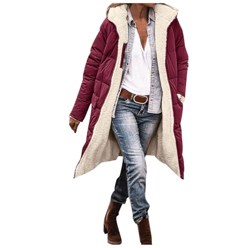 Fleecejacke Damen, Fleecepullover Damen, Teddy Mantel Damen Teddyjacke Fleecejacke Lang Winterjacke Winter Jacke Pullover Flauschige Wintermantel Warm Plüschjacke - Sherpa Teddyfleece Mit Kapuze von Generisch