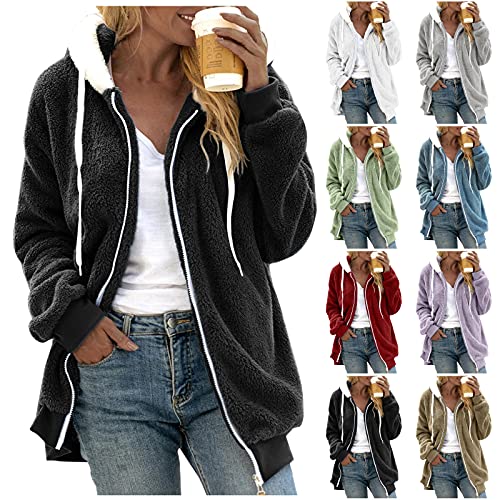 Fleecejacke Damen Oversize Winterjacke - Kapuzenpullover Winter Warm Fleecemantel Plüschjacke Hoodie Mit Taschen Kapuzenjacke Plüsch Cardigan Jacken Teddyfleece Strickjacke Mantel Mit Kapuze von Generisch