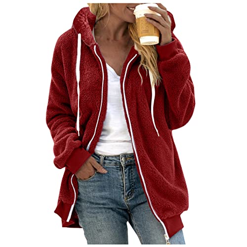 Fleecejacke Damen Oversize Winterjacke - Kapuzenpullover Winter Warm Fleecemantel Plüschjacke Hoodie Mit Taschen Kapuzenjacke Plüsch Cardigan Jacken Teddyfleece Strickjacke Mantel Mit Kapuze von Generisch