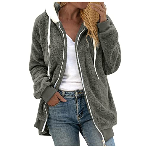 Fleecejacke Damen Oversize Winterjacke - Kapuzenpullover Winter Warm Fleecemantel Plüschjacke Hoodie Mit Taschen Kapuzenjacke Plüsch Cardigan Jacken Teddyfleece Strickjacke Mantel Mit Kapuze von Generisch