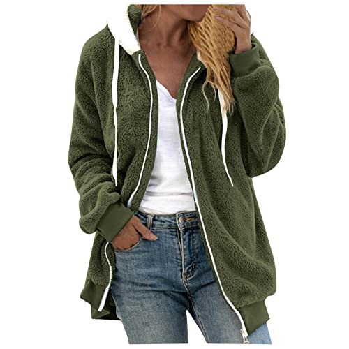 Fleecejacke Damen Oversize Winterjacke - Kapuzenpullover Winter Warm Fleecemantel Plüschjacke Hoodie Mit Taschen Kapuzenjacke Plüsch Cardigan Jacken Teddyfleece Strickjacke Mantel Mit Kapuze von Generisch