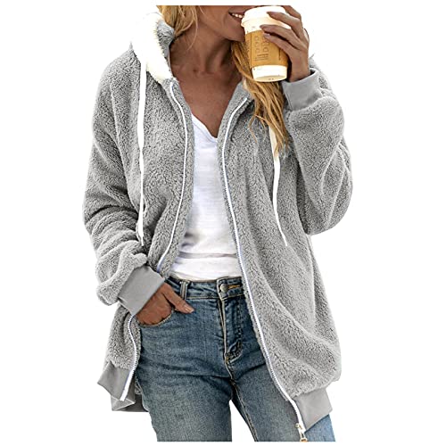 Fleecejacke Damen Oversize Winterjacke - Kapuzenpullover Winter Warm Fleecemantel Plüschjacke Hoodie Mit Taschen Kapuzenjacke Plüsch Cardigan Jacken Teddyfleece Strickjacke Mantel Mit Kapuze von Generisch