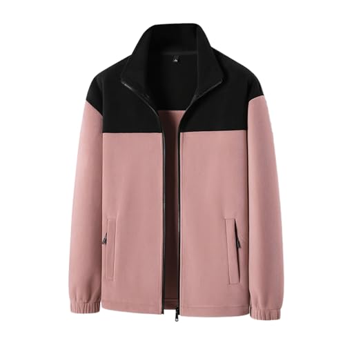 Fleecejacke Herren Sherpa Jacke Männer Casual Winter Herbstjacke Fleecejacke Langarm Wintermantel Pullover Hoodie Mit Reißverschluss Rosa 3XL von Generisch