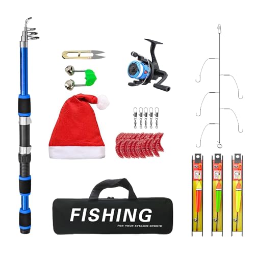 Fliegenfischen-Ruten- und Rollen-Kombi-Starter-Set, Angelruten-Kombi-Set, Weihnachts-Angelruten-Rollen-Kombinationen, Faltbare Ruten Ultra-tragbares Lichtset für Reise-Angelausrüstung für Salzwasser- von Generisch