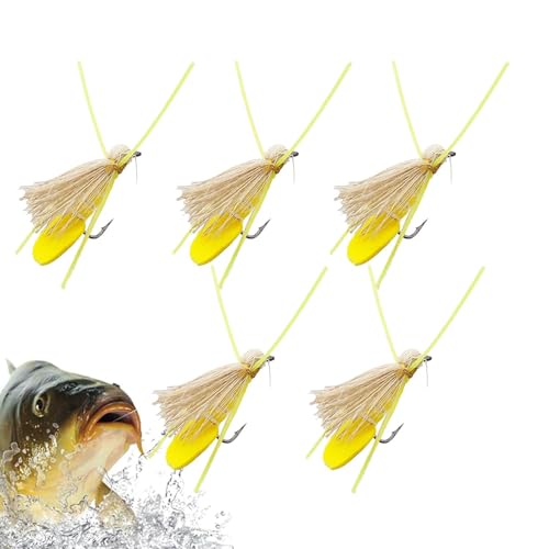 Fliegenfischköder, Angelköder-Set,Realistische Heuschrecken-Angelköder, Angelköder, 5 x | Barsch-Köder-Set, künstlicher Köder, Fliegenhaken, Angelzubehör, Angelzubehör für Seeteich von Generisch