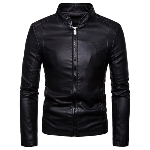 Fliegerjacke Herren,Herren Lederjacke Aus Leder-Imitat | Motorradjacke Bikerjacke Für Männer Herren Jacke Aus Kunstleder Mit Stehkragen Lässig Motorrad Piloten Casual Klassisch,M,Black von Generisch