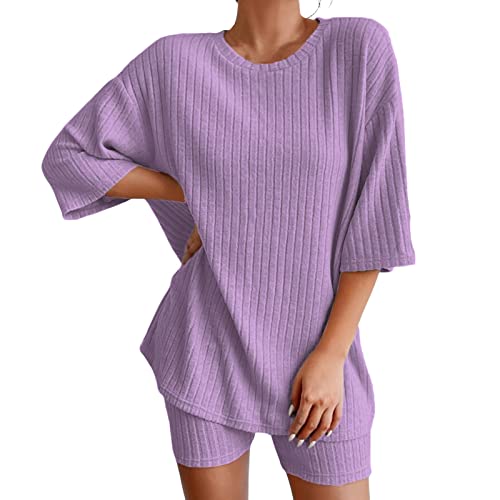 Freizeitanzug Damen Pyjama Set Homewear Lounge Set Zweiteiler Damen Einfarbig Oversize Shirt + High Waist Shorts Sporthose Streatwear Trainingsanzüge Für Damen Lila XL Freizeitanzug Damen Pyjama Set Homewear Lounge Set Zweiteiler Damen Einfarbig Oversize Shirt + High Waist Shorts Sporthose Streatwear Trainingsanzüge Für Damen Lila XL von Generisch