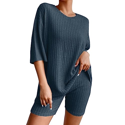 Freizeitanzug Damen Pyjama Set Homewear Lounge Set Zweiteiler Damen Einfarbig Oversize Shirt + High Waist Shorts Sporthose Streatwear Trainingsanzüge Für Damen Marineblau M Freizeitanzug Damen Pyjama Set Homewear Lounge Set Zweiteiler Damen Einfarbig Oversize Shirt + High Waist Shorts Sporthose Streatwear Trainingsanzüge Für Damen Marineblau M von Generisch