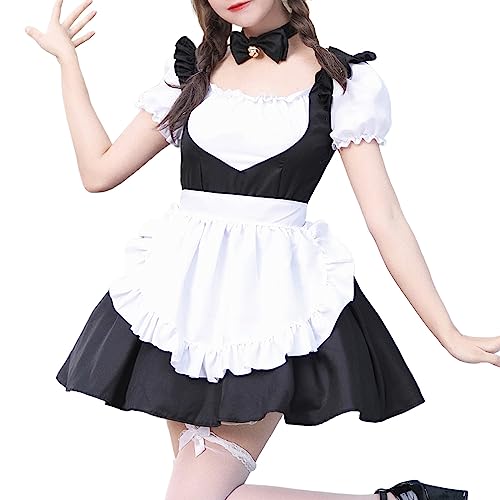 French Maid Dress Maid Dress Halloween Kostüm Damen Spitze Outfit Kleid Maid Kostüm Outfit Set Maid Outfit Cospaly Dienstmädchen Kostüm Faschingskostüme Für Mädchen Maid Clothing Kawaii Dress von Generisch