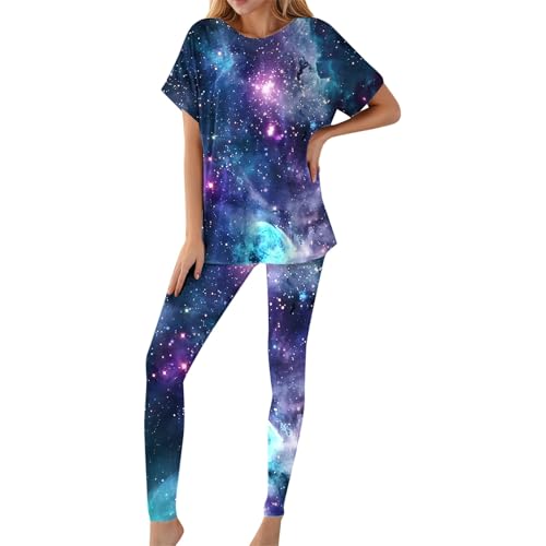 Galaxy Kostüm Damen, Weltall Kostüm Damen, Planeten Kostüm Damen, Galaxy Shirt Und Leggings, Galaxy Shirt Und Galaxy Leggings, Bunt, Space, Stern Kostüm Damen, Glitzer Oberteile Damen, von Generisch