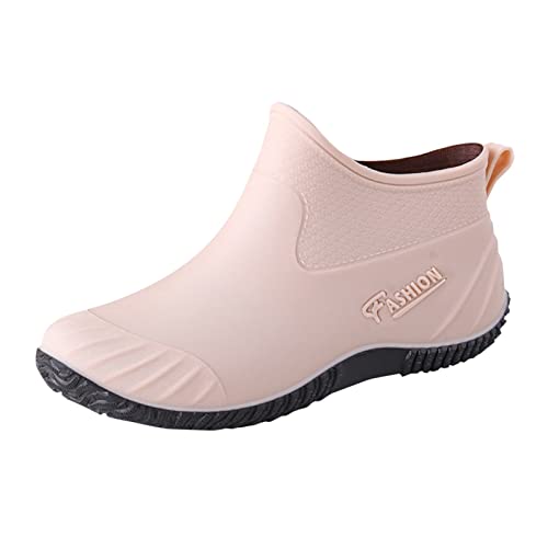 Gartenschuhe Damen Halbhoch Stiefeletten Weitschaft Regenschuhe Gumischtifel wasserdichte Lässig rutschfest Gummistiefel Gartenschuhe Regenstiefel Kurz Damen Stiefel Gummistiefeletten Khaki EU 36 von Generisch