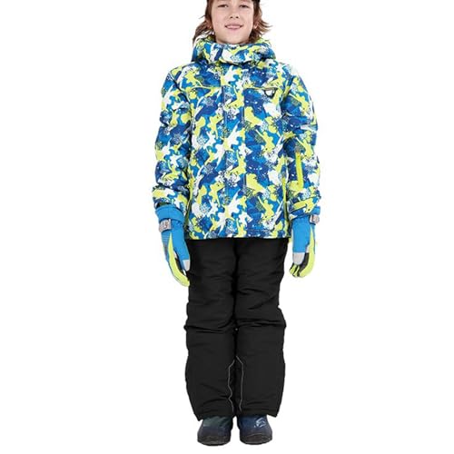 Gefütterte Matschhose Kinder 104, Schneeanzug Kinder Jungen Atmungsaktiv Outdoor Skihose - Bekleidungsset Verdickt Winteroverall Unisex Winteranzug Wasserdicht Warm Schneeoverall von Generisch