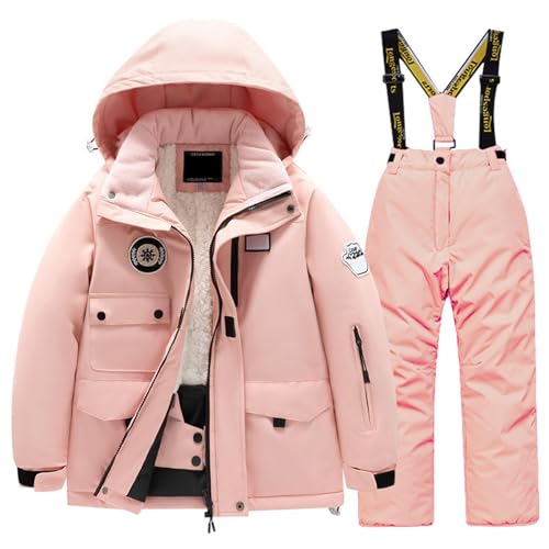 Gefütterte Regenhose Kinder, Schneeanzug Kinder Mädchen Atmungsaktiv Unisex Skianzug - Winterjacke Outdoor Bekleidungsset Komfortabel Winteroverall Thermo Gefüttert Skioverall Wasserdicht Winddicht von Generisch