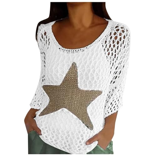 Gehäkeltes Oberteil Damen Oversized Häkel Top - Bikini Überwurf Netzoberteil Crochet Strandponcho Mädchen Strand Kleid Leicht Boho Tunika Sommer Strandurlaub Badeanzug Cover-Ups von Generisch