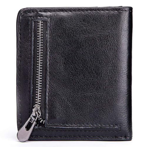 Geldbörse Ledergeldbörse Herren Kurz Geldbörse Portemonnaie Klein Kreditkartenetui Geldbeutel Reise Wallet Bifold Geldbörse Münzgeldbörse 6 Kartenschlitz (Black) von Generisch