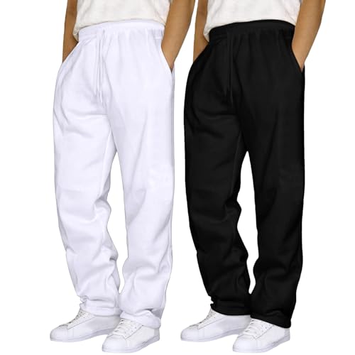 Generisch 2PC Herren Jogginghose Weites Bein Hosen Einfarbig Relaxed-Fit Sweathose Sweatpants Elastische Taille Freizeithosen Leichte Outdoorhose Baggy Cargohosen mit Taschen Streetwear von Generisch