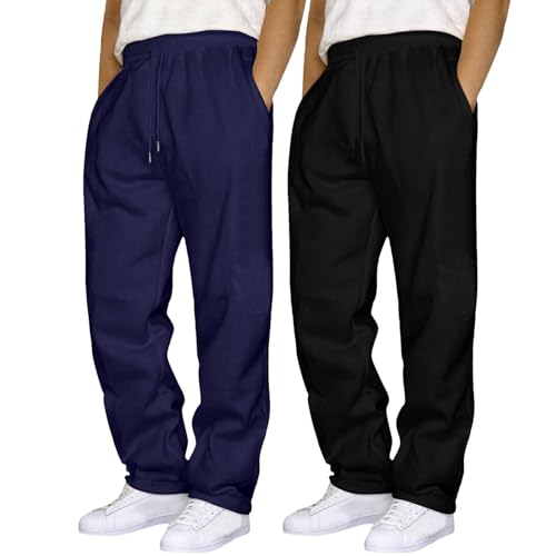 Generisch 2PC Herren Jogginghose Weites Bein Hosen Einfarbig Relaxed-Fit Sweathose Sweatpants Elastische Taille Freizeithosen Leichte Outdoorhose Baggy Cargohosen mit Taschen Streetwear von Generisch