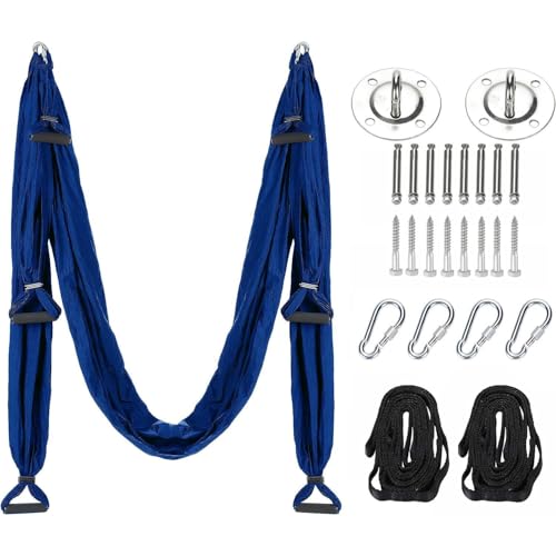 Generisch Aerial Yogatuch, Yoga Hängematte, Schaukeltuch, Yoga Seil Set Anti-Schwerkraft, Yoga Schaukel Nylon, Montagezubehör, Aerial Yogatuch rutschfest, Yoga Bein Stretcher Fitness(Dunkelblau) von Generisch