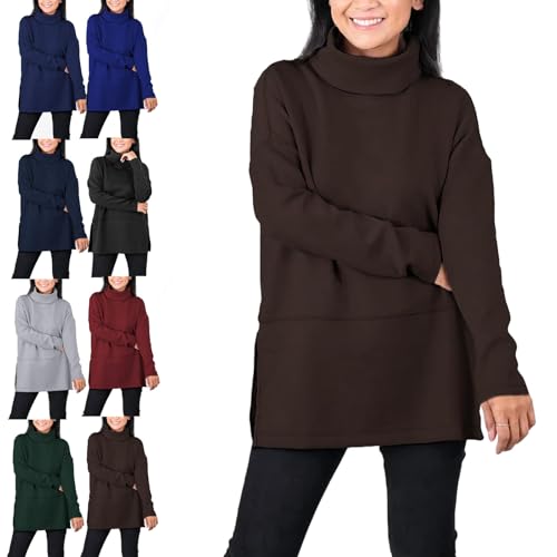 Generisch Airessentials Turtleneck Tunic, Air Essentials Tunic, Tunic Sweatshirts for Women, Fashion Pullover Long Sleeve Top (Coffee,3XL) von Generisch