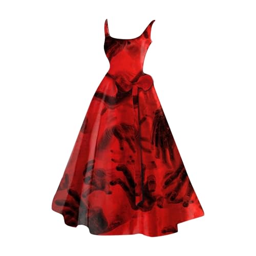 Generisch Angebote des Tages Heute Damen Sale, Halloween Kostüm Damen Kleid mit Blutigem Aufdruck Mittelalter Kleider Lässig Party Cocktailkleid Ärmelloser Sexy Kleider Rundhalsausschnitt Festkleid von Generisch