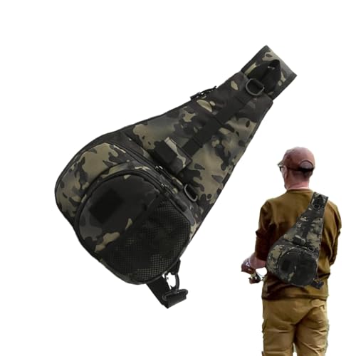 Generisch Angel-Sling-Pack,Angel-Sling-Tasche - Tackle Bag Outdoor Wasserdichter Ausrüstungshalter - Angel-Werkzeugtasche, Sling-Angelrucksack mit Rutenhalter für Wandern, Camping von Generisch