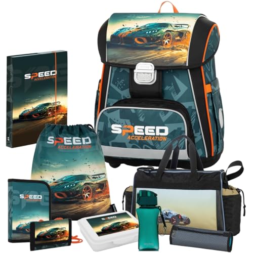 Generisch Auto - Speed Acceleration - Race - OxyBag Premium Schulranzen-Set (9 teilig mit Sporttasche und Schlamperrolle) von Generisch