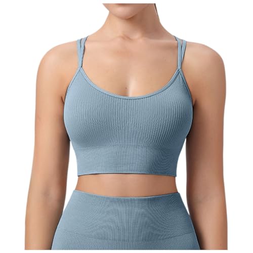 Generisch BH Damen Ohne Bügel Ultrakomfortable mit Gepolstert Cross Back Design Spaghettiträger Push Up BH Bequemer Seamless Atmungsaktiver Starker Halt Gerippt Sport BH Damen-BHS von Generisch