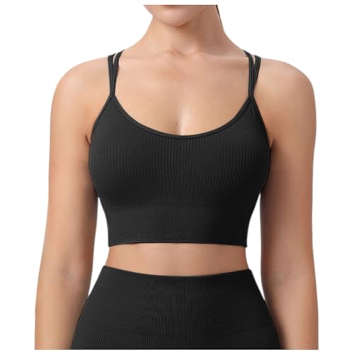 Generisch BH Damen Ohne Bügel Ultrakomfortable mit Gepolstert Cross Back Design Spaghettiträger Push Up BH Bequemer Seamless Atmungsaktiver Starker Halt Gerippt Sport BH Damen-BHS von Generisch