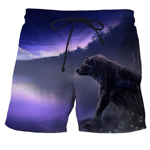 Generisch Badeshorts Herren Wolf Herren-Badehose Badeshorts Herren 3D Druck Sommer Strandshorts Schnell Trocknend, Boardshorts Mit Bungee-Kordelzug Swim Trunks S-6XL (Styple 19#,M) von Generisch