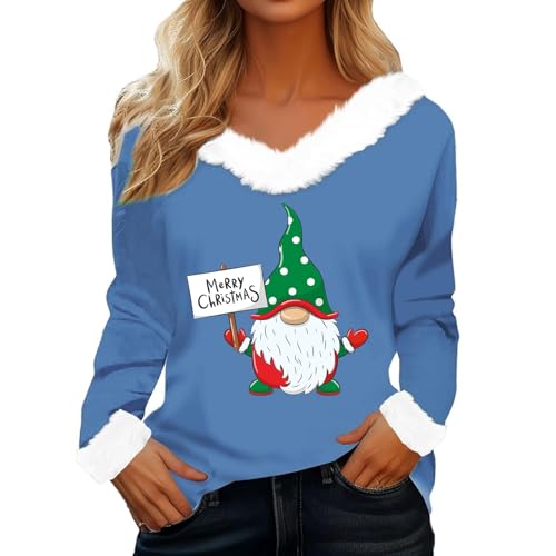 Generisch Befristetes Angebot Heute, Weihnachtspullover Damen Flauschige V-Ausschnitt Weihnachtspulli Weihnachtsbluse Longsleeve Lustig Weihnachtsoutfit Baggy Ugly Christmas Sweater Langram Winter von Generisch