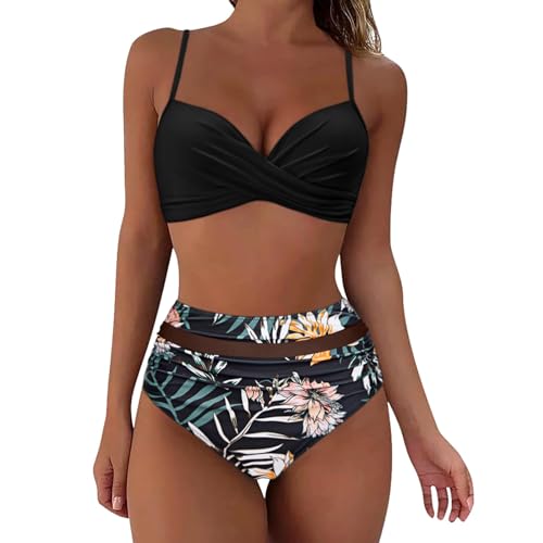 Generisch Bikini Damen Set Badeanzug, Push Up Bikini Shape Badeanzug Damen, V-Ausschnitt Bikini-Oberteile Und High Waist Bikini-Unterteile Mit Cups Swimsuits for Women Überkreuztes Bademode von Generisch