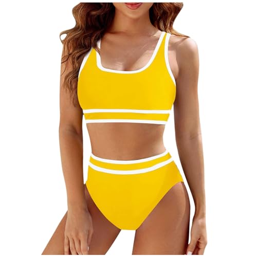 Generisch Bikini Damen Set Badeanzug, Sexy Bikini Lace Up Badeanzug Tankini Damen, Crossback Cut Out Swimsuits Rückenfrei Volltonfarbe Strandmode Damen Sommer Überkreuztes Bademode von Generisch