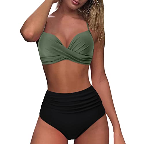 Generisch Bikini Damen Set Bauchweg, Badeanzüge Für Damen Bauchweg Push Up Bikini, Triangel V-Ausschnitt Rückenfrei Sexy Strandmode Sommer Bikini Damen Swimsuits Selbstbindung Badekleid von Generisch