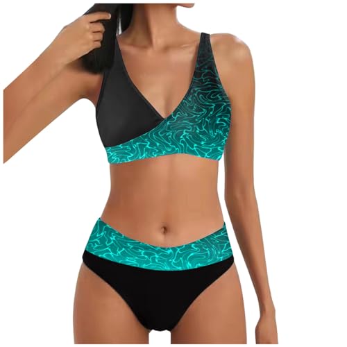 Generisch Bikini Damen Set Push Up Zweiteiliger Badeanzug V Ausschnitt Bikinis Oberteil Farbblock Triangel Bikinis-Unterteile Trendy Bademode Schwimmanzug Strandmode Swimsuit von Generisch