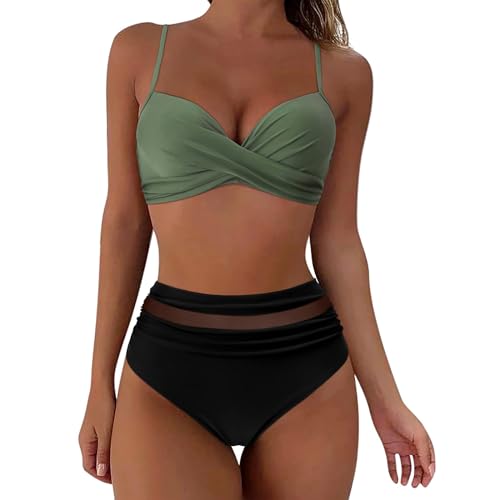 Generisch Bikini Damen Set Zweiteiliger, Sexy Bikini Oberteil Und Triangel Bikini Damen, Crossback Cut Out Swimsuits Rückenfrei Volltonfarbe Strandmode Damen Sommer Selbstbindung Badekleid von Generisch