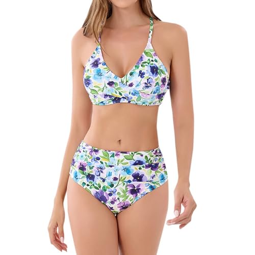 Generisch Bikini Set Damen Zweiteiliger, Push Up Bikini Badeanzüge Damen Shape, Sexy Strandmode Swimsuits 2025 Neues Modell Hohles Design Crossback Cut Out Swimsuits Raffung Netzstoff Badekleid von Generisch