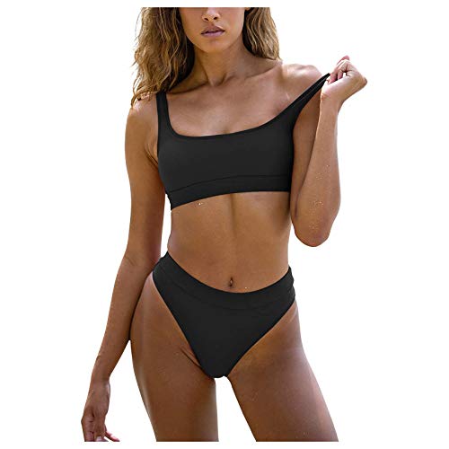 Generisch Bikini-Set Für Damen Bauchweg, Tanga Bikini String Bikini Bademode Für Damen, 2025 Neues Modell Neckholder Volltonfarbe Triangel V-Ausschnitt Swimsuits Formend Badebekleidung von Generisch