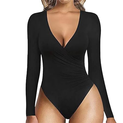 Generisch Body Shaper Damen, Skims Bodysuit Shapewear, Unterziehbody Formende Fitted Overalls Elegant Flexibel Gymnastikanzug Langen Ärmeln Oberteil Top Casual Basic Leotards Tanz von Generisch